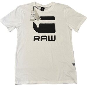 G-Star RAW T-Shirt White Logo Slim Fit Short Sleeve Top Kids Boys‎ Medium